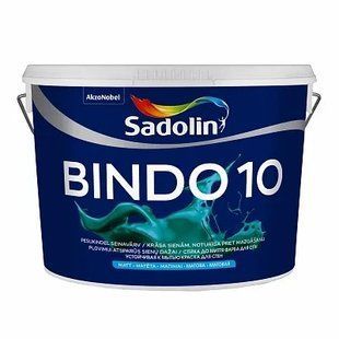 Матова фарба Sadolin BINDO 10 для стін із високою стійкістю до миття, 9 л (білий, база BW) 000036 фото