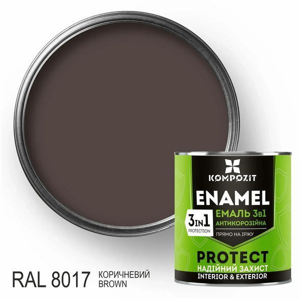 Емаль антикорозійна 3в1 PROTECT Коричнева (RAL 8017), 10 кг 4820085742611 фото